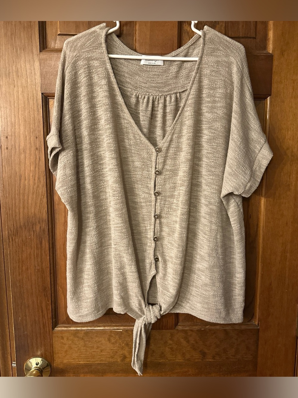Kaileigh Beige Tan Blouse Size 3X Button Tie
